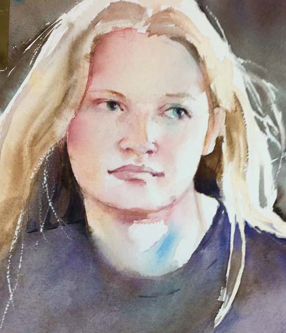 Watercolor portrait of young woman